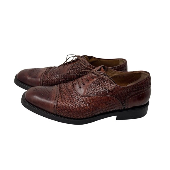 Santoni Italy Men’s Woven Leather Cap Toe Oxford Dress Shoes Brown Lace-Up 9D main image 8